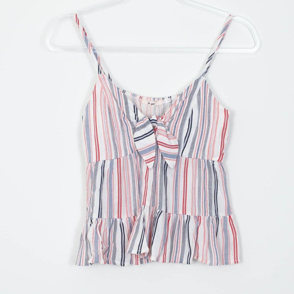 Mi‎ Ami Striped Knotted Peplum Ruffle Cami Tank Top Womens Size XS NWT